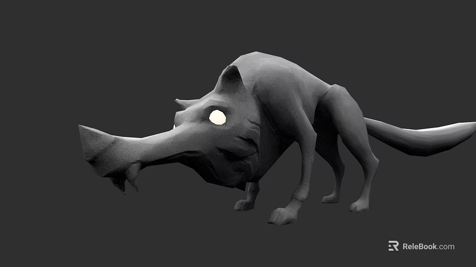 3D Low Poly Wolf Model With Glowing Eyes And Gray Sculptural Design 3d model 
