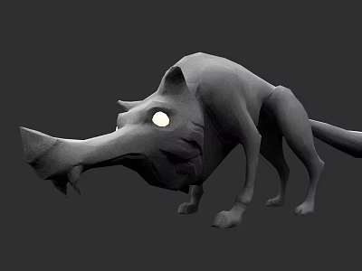 3D Low Poly Wolf Model With Glowing Eyes And Gray Sculptural Design 3d model
