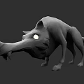 3D Low Poly Wolf Model With Glowing Eyes And Gray Sculptural Design