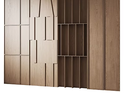 Modern Wooden Bookshelf With Geometric Panel Design For Interior Space Decor 3d model