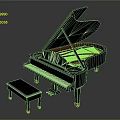 Black Grand Piano Furniture With Open Lid And Matching Wooden Bench