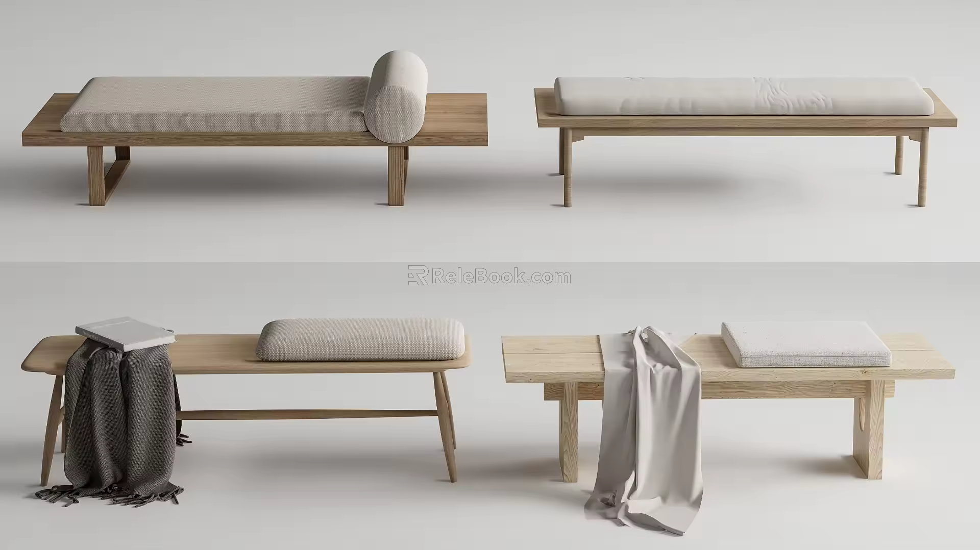 Japanese-style log bed end stool log bed end stool combination 3d model