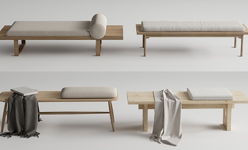 Japanese-style log bed end stool log bed end stool combination 3d model