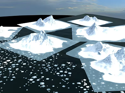 Landscape Garden Design With Snow Covered Peaks Ice Blocks And Water Areas 3d model