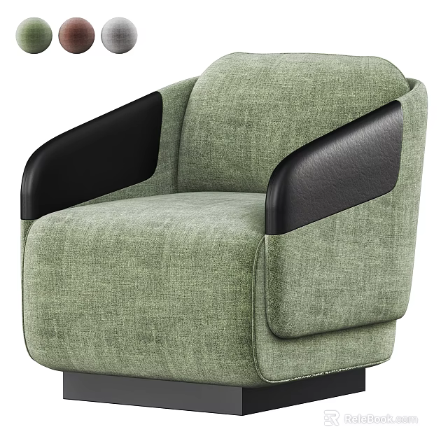 Modern Light Green Fabric Single Sofa With Black Armrests And Comfortable Design 3d model