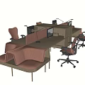 Modern Office Desk Setup With Ergonomic Chairs Computer Monitors And Sofa Seats 3d model