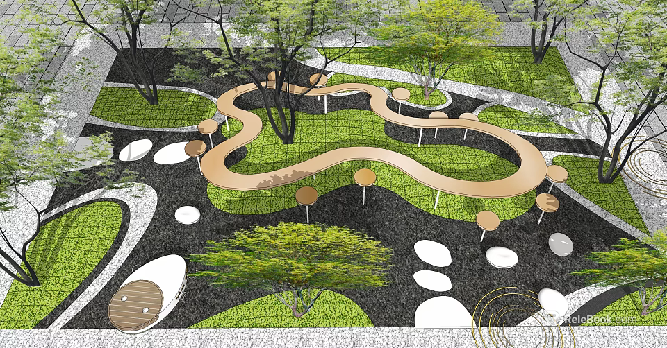 Serene Karesansui Garden Design With Raked Gravel Stones Mossy Areas and Zen Pathway 3d model 