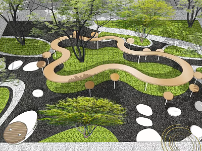 Serene Karesansui Garden Design With Raked Gravel Stones Mossy Areas and Zen Pathway 3d model