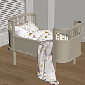 White Wooden Baby Crib With Geometric Pattern Bedding And Colorful Blanket In Bedroom