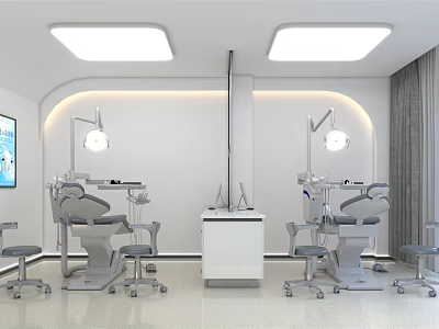 Modern Hospital Outpatient Clinic With Treatment Chairs Examination Lights And Medical Equipment 3d model