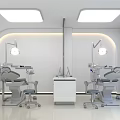 Modern Hospital Outpatient Clinic With Treatment Chairs Examination Lights And Medical Equipment