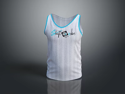 Striped White Tank Top With Blue Trim And Shiftcube Logo Design 3d model