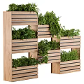 Wooden Vertical Garden Planter Structure With Multiple Boxes And Lush Green Plants 3d model