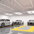 Modern Parking Garage with White Cars Yellow Markings and Bright Lighting Design