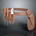 Durable Brown Leather Utility Tool Belt With Screwdrivers And Pliers 3d model