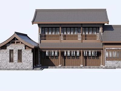 Traditional Chinese Rural Self-built House With Tile Roof And Wooden Structure 3d model