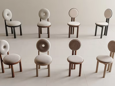 Stylish Modern Leisure Chairs With Circular Backrests Wooden Legs And Upholstered Seats 3d model