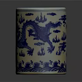 Traditional Chinese Blue And White Porcelain Brush Holder With Dragon Pattern And Decorative Designs