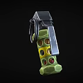 Tactical Grenade Weapon With Green Handle Silver Metal Ring And Colored Holes 3d model