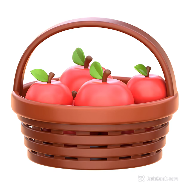 Fresh Red Apples in Brown Woven Basket with Green Leaves for Healthy Eating and Decoration 3d model 