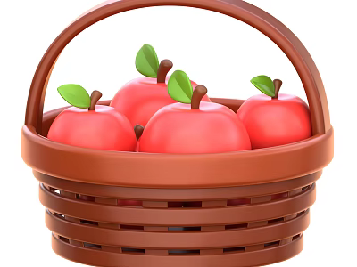 Fresh Red Apples in Brown Woven Basket with Green Leaves for Healthy Eating and Decoration 3d model