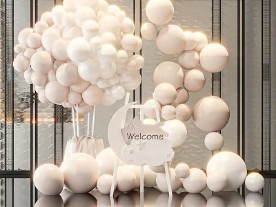 White Inflatable Balloons with Welcome Sign for Event Decoration Setup 3d model