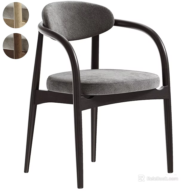 Modern Single Chair With Gray Fabric Seat And Wooden Armrest Frame 3d model 