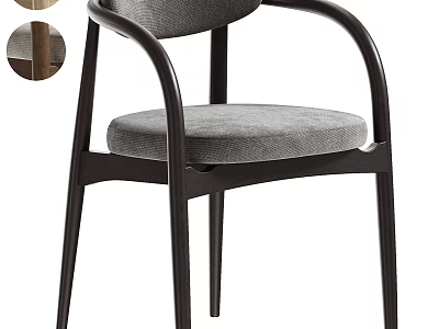 Modern Single Chair With Gray Fabric Seat And Wooden Armrest Frame 3d model