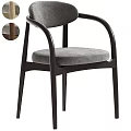 Modern Single Chair With Gray Fabric Seat And Wooden Armrest Frame