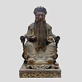 Traditional Wooden Seated Figure Sculpture With Intricate Robe Carvings And Decorative Base