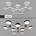 Modern Ceiling Light Fixture With Multiple Round Lamps And Wooden Frame Design 3d model