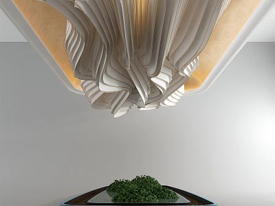 Modern Chandelier with Curved Lines and Layered Structure Warm Lighting Elegant Interior Design 3d model