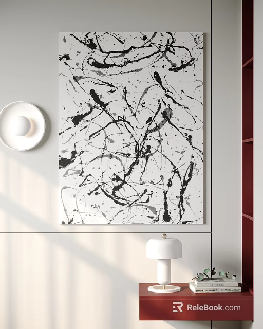 Black And White Abstract Painting In Interior Space 3d model