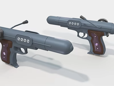 Electric Toy Guns With Gray Body Brown Grip And Three Buttons For Kids Play 3d model