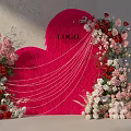 Pink Heart Shaped Decor With Logo Pearl Chains And Colorful Flowers