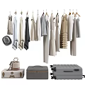 Fashionable Hanging Clothes In Various Styles With Hats Bags And Suitcases