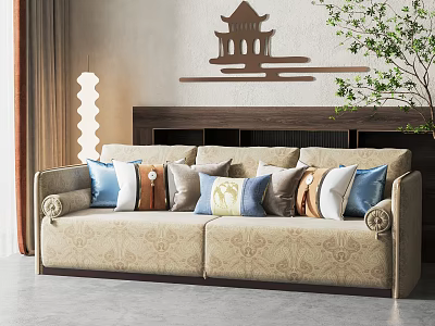 New Chinese Double Sofa Multi-Person Sofa 3d model
