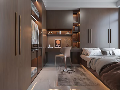 Modern Tatami Bedroom Interior With Built in Storage And Wooden Flooring 3d model