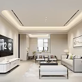 Soft Tone Modern Open Plan Living And Dining Room With Cozy Elegant Home Interior Decoration