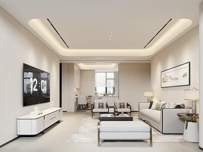 Soft Tone Modern Open Plan Living And Dining Room With Cozy Elegant Home Interior Decoration 3d model