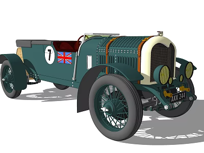 Vintage Green Cream Racing Car With Number 7 Union Jack Flag AX 1425 License Plate 3d model