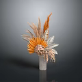 Sculptural Carving Textured Vase Featuring Orange Beige Feathers and Fan Shaped Decorations on Grey Background