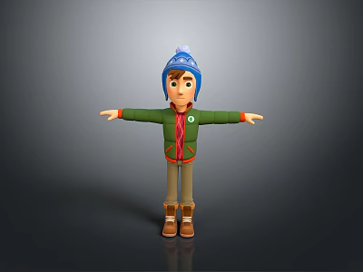 Game Movie Character With Blue Beanie Hair Green Jacket Red Shirt Brown Pants Outstretched Arms 3d model