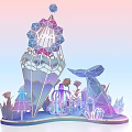 Dreamy Geometric Art Installation Photo Check-in Spot With Whale Tail Crystals Flowers And Gradient Colors