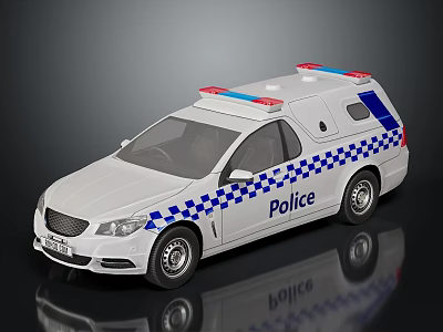 Detailed Police Car Model Featuring Blue Checker Design And Emergency Lights 3d model