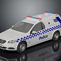 Detailed Police Car Model Featuring Blue Checker Design And Emergency Lights