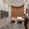 Elegant Marketing Center Interior Design With Chandeliers Reception Desk And Display Shelves