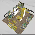 Shopping Mall Store with Yellow Display Shelves Multi-tiered Racks M W Brand and Product Displays