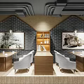 Public Office Space With Central Waterfall Feature Green Plants Bookshelves Workstations And Modern Spacious Interior