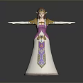 Fantasy Game Movie Character With White And Purple Dress Golden Headdress Extended Arms Pose
